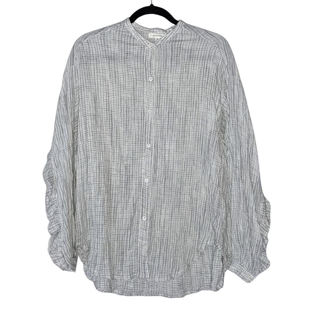 Cottagecore Prairie Plaid Ruffle Button Front Blouse Preppy Minimalist Medium